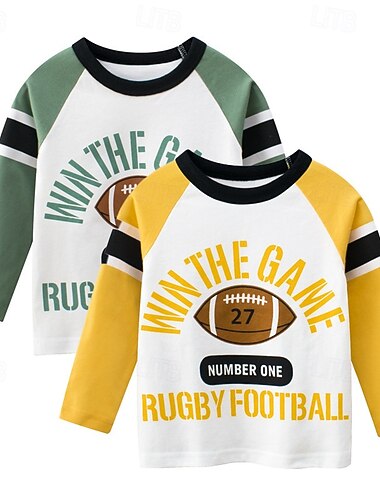  Multipack 2st Pojkar Rund hals Långärmad Grön / Gul T-shirt T-tröja Mönster Grafisk Semester Dagliga kläder 100 % bomull Vår & Höst