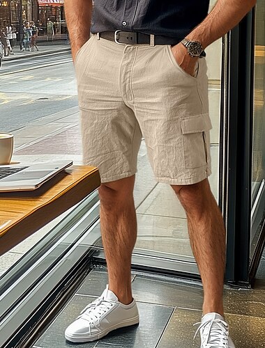 Herren Cargo-Shorts Shorts Leinenshorts Sommershorts Tasche Einfach Komfort Atmungsaktiv Geschäft Täglich Geschäftlich Lässig Weiß Marineblau