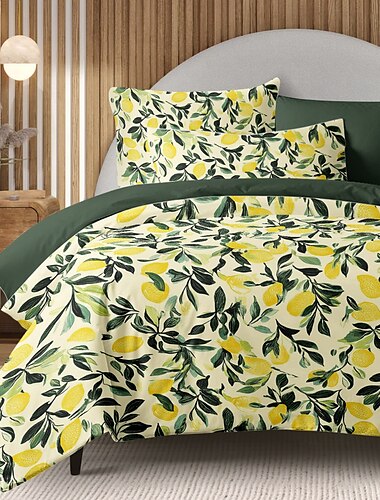  set copripiumino vintage al limone, 3 pezzi, motivi botanici, set di biancheria da letto in morbida microfibra lavabile in lavatrice, disponibile nelle misure queen, king e twin, comodo ed elegante
