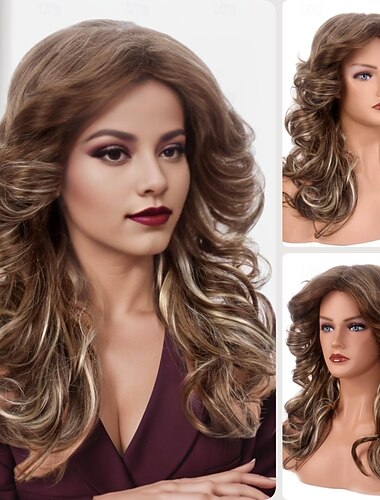  70-talls brun høydepunkt disco parykk Farrah Fawcett parykker kvinner dame naturlig syntetisk full parykk vintage cosplay kostymehår parykk karneval Halloween-parykker