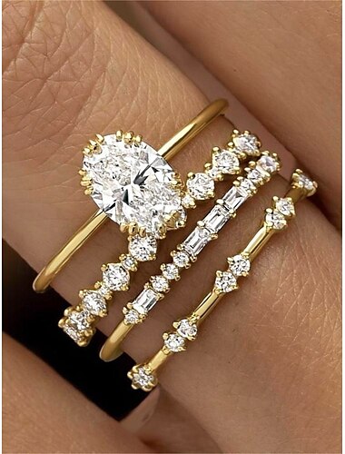  bagues empilables en or serties de zircones cubiques ovales et rondes, bijoux minimalistes élégants pour femmes, parfaits pour les mariages, les fiançailles et les occasions spéciales