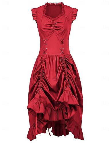  Punk & Gothic Renaissance Steampunk Kleid Gothic Mädchen Einfarbig Damen Fantasie Steampunk Halloween Karneval Maskerade Alltagstauglich Erwachsene Kleid