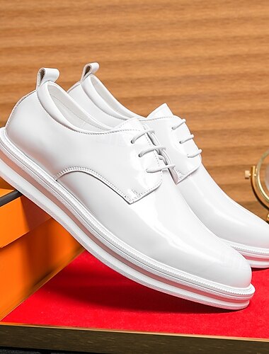  Weiße Oxford-Schnürschuhe aus Kunstleder für Herren – elegante formelle Schuhe für Hochzeiten, Business und besondere Anlässe