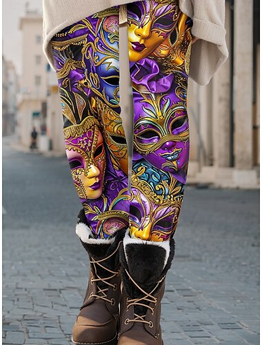  Leggings pour Femmes Pantalons Mode Streetwear Longueur Complète Taille Haute Imprimé Graphique thermique Chaud Respirant Doux Micro-élastique Extérieur Quotidien Noir Automne Hiver Coupe Régulière