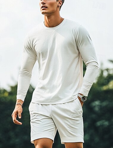  Hombre Camisa de gofres 2 Piezas Trajes de camiseta Camiseta de tenis Manga Corta Pantalones cortos Cuello Barco Verano Bloque de color Ropa de Gimnasia Casual 2 Piezas Vacaciones Ropa Cotidiana Ropa