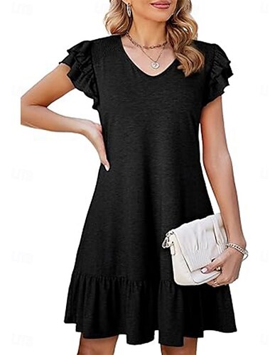  Dames Mini-jurk Casual jurk A lijn jurk Stijlvol Basic Casual Vakantie Dagelijks Normale pasvorm Effen Korte mouw V-hals Zwart Blozend Roze Groen Zomer Lente