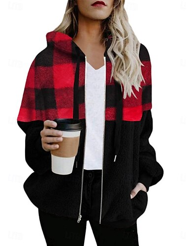  Mujer Abrigo de invierno Chaqueta de Invierno Abrigo de peluche Chaqueta con capucha Exterior Calle Diario Otoño Invierno Regular Abrigo Ajuste regular Mantiene abrigado Transpirable Contemporáneo