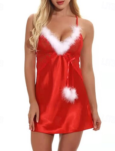  Papá Noel Mrs.Claus Pijamas de navidad Disfraces Sexys De Navidad Mujer Navidad Año Nuevo Nochebuena Lencería Navidad Adulto Ropa de casa Vestido