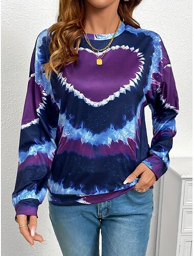  Valentýn dámská srdcová mikina běžná srdcová módní každodenní nošení crew neck potisk dlouhý rukáv fialová podzim zima