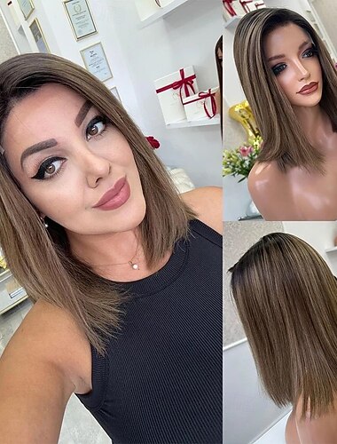  Capelli vergini non trattati Chiusura 5x5 13x4 Pizzo Frontale Parrucca Bob corto Brasiliano Liscio Multicolore Parrucca 130% 150% Densità dei capelli Capelli schiariti Capelli evidenziati / balayage
