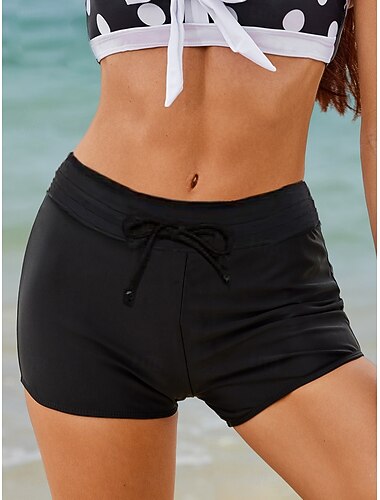  Dam Vanligt Badkläder Bikiniunderdel Badshorts Shorts Baddräkt Snörning Ensfärgat Standkläder Sommar Baddräkter