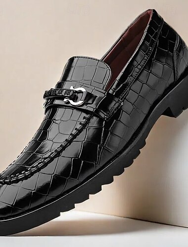 stylische braune Loafer mit Krokoprägung und Metallschnalle für Herren | perfekt für Business und Freizeit