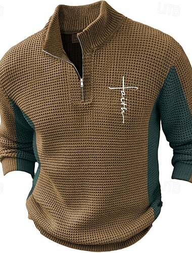  Hombre Fe Suéter de punto Jersey con cremallera Suéter Polo Escote Chino Retro Antiguo Ropa de fiesta de noche Diario Vacaciones Bordado Cremallera Tejido en Punto Manga Larga Otoño Invierno Azul