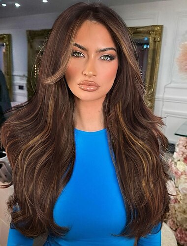  Long Layered Wigs for Women Wavy Wigs Middle Part Synthetic Hair Wig for Daily Use Party Cosplay