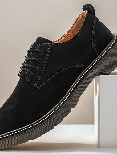  sapatos oxford masculinos de camurça marrom com cadarço e couro sintético e sola grossa – calçados casuais e formais para trabalho, viagens e uso diário