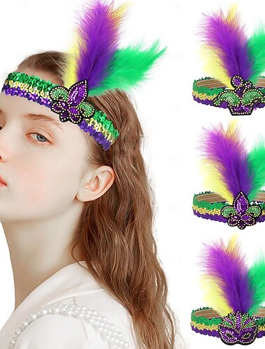  fascia per capelli da carnevale per donna glitter viola verde giallo paillettes fascia per capelli con nodo in alto divertente festa di carnevale regalo per sorella mamma migliore amica