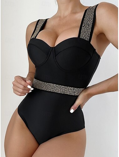  Dames Zwemkleding Een stukje Monokini Zwempak Blote rug Buikcontrole Hoge taille Slank Vakantie Strand Kleding Effen Kleur V-hals Mouwloos Badpakken