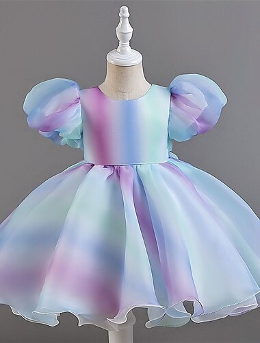  kinderkleidung Mädchen Party Kleid Regenbogen Ärmellos Kurzarm Leistung Geburtstag Rückenfrei Schön Süß Polyester Knielang abendkleider A Linie Kleid Tüll-Kleid Sommer 4 Jahre + Rosa Blau Leicht Blau