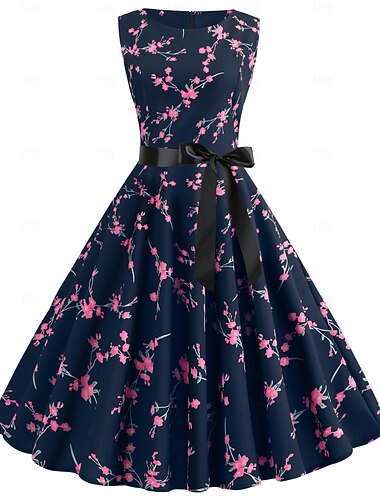  Elegant Klassisk Femtiotal Klänningar Blommig A-linje Maskeradkläder Dam alla hjärtans dag Fest Datum Tebjudning Vuxna Klänning Vår & sommar