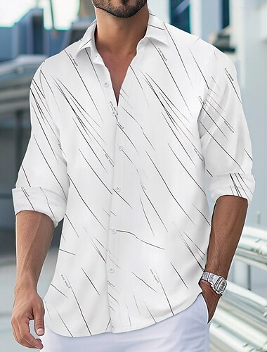  Herre Skjorte Sommer skjorte Casual skjorte Button Up skjorte Sort Hvid Rød Mørk Marineblå Blå Langærmet Krave Ferierejse Hawaiiansk Tøj Mode Afslappet Bekvem