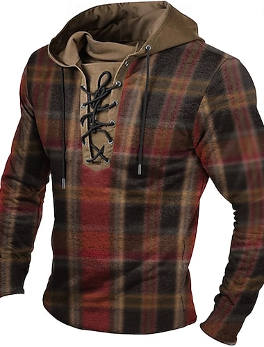  Hombre Plaid Sudaderas Sudadera Sudadera con capucha Con Capucha Moda Impresión 3D Amarillo Rojo Correa Otoño Invierno Diseñador