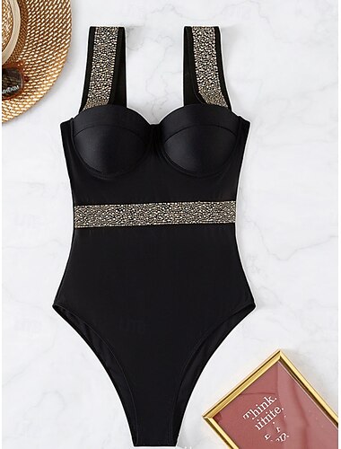  Damen Badeanzug Ein Stück Monokini Bademode Rückenfrei Bauchkontrolle Hohe Taillenlinie Schlank Urlaub Strandbekleidung Feste Farbe V Ausschnitt Ärmellos Badeanzüge