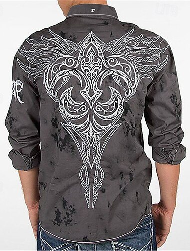  Hombre Estampados Tótem Camisa camisa occidental Camisa vaquera Manga Larga Moda Design Casual Exterior Diario Otoño invierno Cuello Vuelto Estampado Abotonar Gris