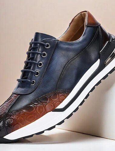  blaue und braune Leder-Sneaker mit Krokodilmuster und Schnürverschluss für Herren | vielseitig einsetzbar für Casual und Business Casual
