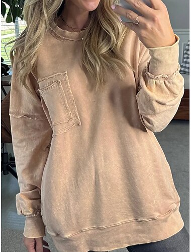  Damen Pullover Batik Modisch Strassenmode Langarm Rundhalsausschnitt Normale Oberteile Strasse Casual Patchwork Gelb Rote Grau Frühling Herbst Winter