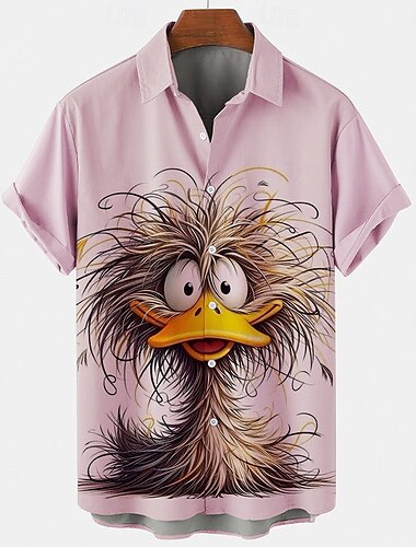  Herren Tier Lässiges Hemd Knopfhemd Kurzarm Modisch lässig Casual Sommer Frühling Umlegekragen Knopf hoch Rosa Blau Beige