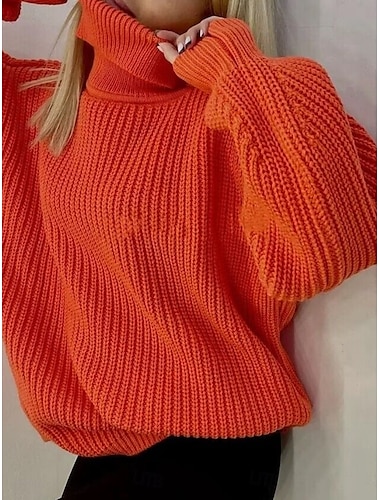  Per donna Felpa Informale Morbido Colore puro A coste A collo alto Lavorato a maglia Manica lunga Top regolari Maglia Esterno Giornaliero Fine settimana Rosso Verde Autunno Inverno
