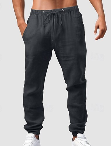  Herren Leinenhose Hose Hosen Sommerhosen Gazehose Kordelzug Elastische Taille Vordertasche Glatt Komfort Atmungsaktiv In voller Länge Casual Täglich Festtage Modisch Klassicher Stil Cachi scuro