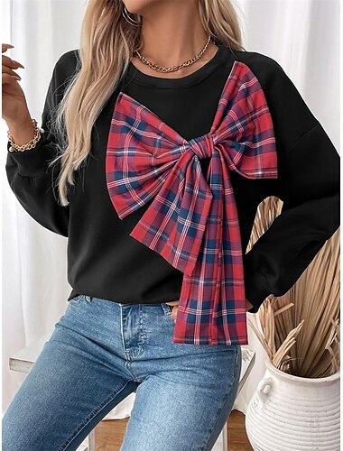  Jersey de mujer, moda informal, urbano, deportivo, cuello redondo, patchwork, corte holgado, manga larga, negro, otoño e invierno
