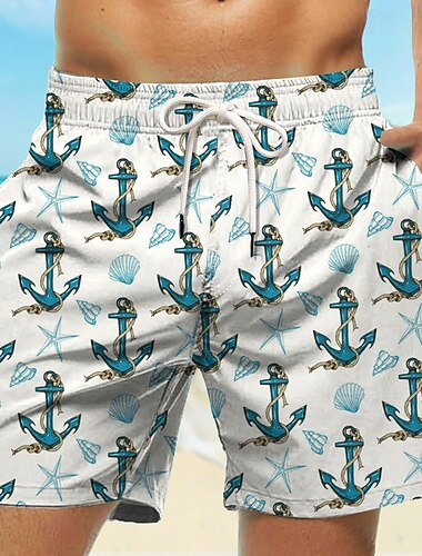  Herre Anker Sjøskapninger Badeshorts Surfeshorts Strandshorts Medium Midje Tropisk Gatemote Hawaiisk Feriereise Daglig Ferie Lomme Snorer Elastisk midje Designer Klær