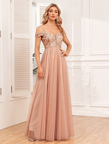  A-Linien-Kleider für Hochzeitsgäste, elegantes Kleid für Hochzeitsgäste, Abschlussball, bodenlang, ärmellos, V-Ausschnitt, wandelbarer Tüll, V-Rücken mit Paillettenstickerei 2025