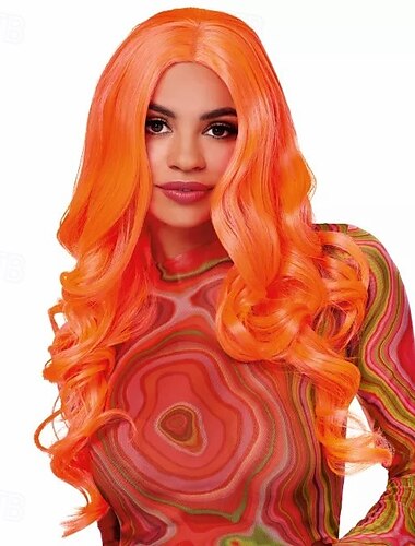  Neon Pfirsich Fashion Locken Perücke für Karneval
