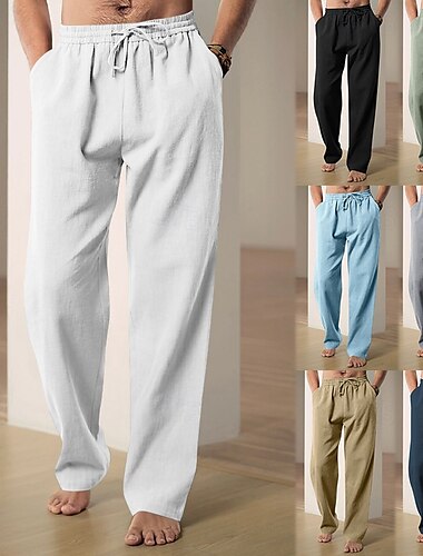  Per uomo Pantaloni di lino Pantaloni Pantaloni estivi Pantaloni di garza A cordoncino Vita elastica Gamba dritta Liscio Comfort Traspirante Lunghezza intera Interni Informale Giornaliero Sportivo