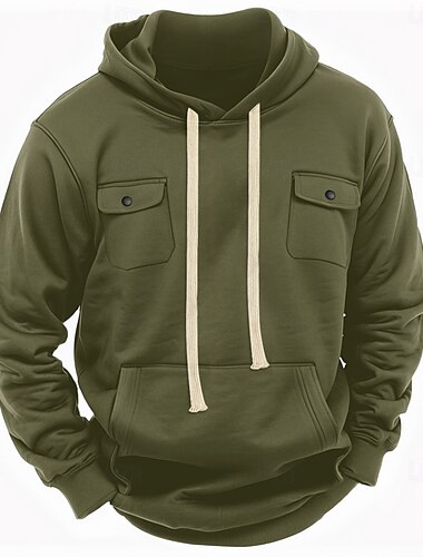  Herr Huvtröja Huvtröja i fleece Taktisk hoodie Svart Armégrön Kaki Ljusgrå Mörkgrå Huva Slät Ficka Ledigt Dagligen Streetwear Grundläggande Ledigt Taktisk Vår & Höst Många årstider Kläder Pull Tröjor