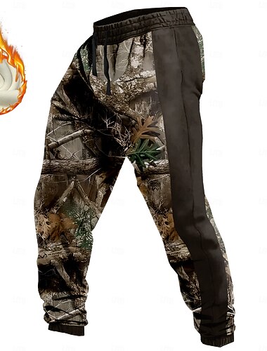  Męskie Moro Polowanie Spodnie dresowe z polaru Elastyczna talia ze sznurkiem Codzienny Vintage Retro Na zewnątrz Streetwear Ciepłe Podszyte polarem Termalny Zima Druk 3D Niebieski Zielony Khaki
