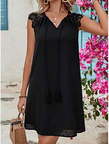  Damen Minikleid schwarzes kleid Casual kleid Tank-Top Kleid Stilvoll Basic Brautkleider schlicht Urlaub Täglich Regular Fit Glatt Ärmellos V Ausschnitt Schwarz Sommer Frühling