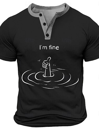 Homme Texte Marrant "I'm fine" T shirt Chemise Henley Shirt Manche Courte Design Rétro Vintage Plein Air Casual du quotidien Eté Printemps Vert Armée Bleu marine Noir Henley T-shirt Henley