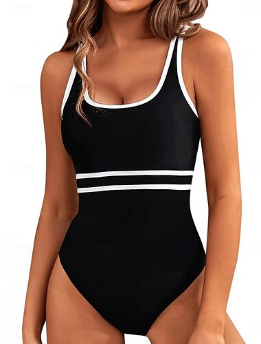  Femme Maillots de Bain Une pièce Maillot de bain Dos Nu Patchwork Mode Sexy Couleur unie Col en U Sans Manches Maillots de bain