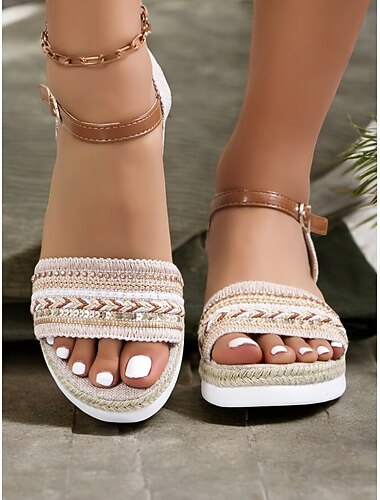  sandali con plateau boho da donna con cinturini intrecciati e dettagli in strass - comode scarpe estive con zeppa per uscite casual