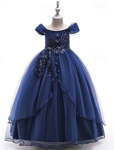  Blumenmädchenkleid Kinder Mädchen Prinzessinenkleid Leistung Hochzeit Party Elegant Schön Gitter Feste Farbe Ärmellos Rundhalsausschnitt Champagner Rosa 4 Jahre +