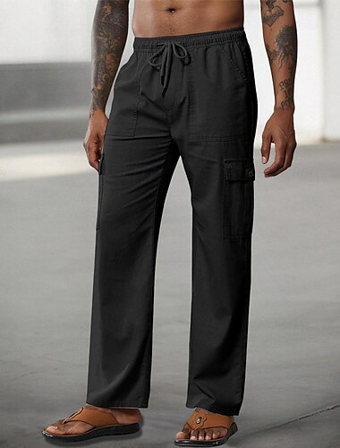  Herren Cargohose Cargohosen Cargohose Freizeithose Kordelzug Elastische Taille Multi Pocket Glatt Komfort Weich In voller Länge Outdoor Casual Täglich Modisch Strassenmode Schwarz Weiß