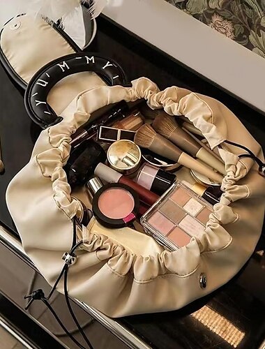  trousse de maquillage à cordon coulissant, grande trousse à cosmétiques, organisateur de toilette portable et étanche pour femmes, trousse de maquillage de voyage, trousse à cosmétiques pour femmes,
