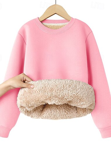  kinderkleidung Mädchen Pullover Feste Farbe Langarm Rundhalsausschnitt Winter Sport Strassenmode Täglich Kaninchen-Pelz Outdoor Casual Regular Fit