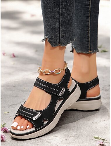  Bequeme, sportliche Damensandalen aus blauem Kunstleder mit Magic Tape und gepolsterter Sohle für lässige Ausflüge