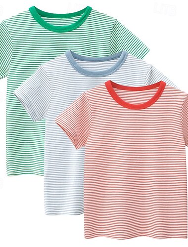  Multipack 3st Pojkar Rund hals Kort ärm T-shirt T-tröja Rand Semester Dagliga kläder 100 % bomull Vår & sommar