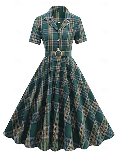  Retro Vintage 1950er Cocktailkleid Kleid Ausgestelltes Kleid Karo / Karomuster Damen Maskerade Veranstaltung / Fest Junggesellinnenabschiedsparty Festival Erwachsene Kleid Abschlussballkleider